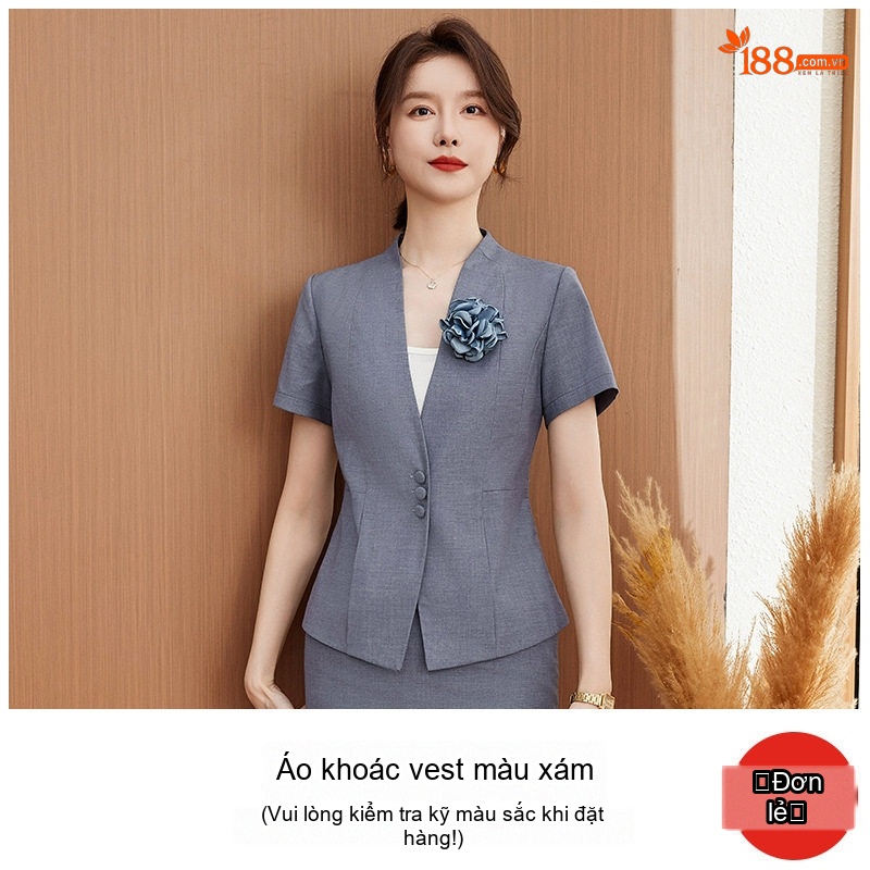 Bộ Vest Công Sở Nữ Tay Ngắn Phong Cách Hàn Quốc Màu Xám, Đen, Xanh Navy
