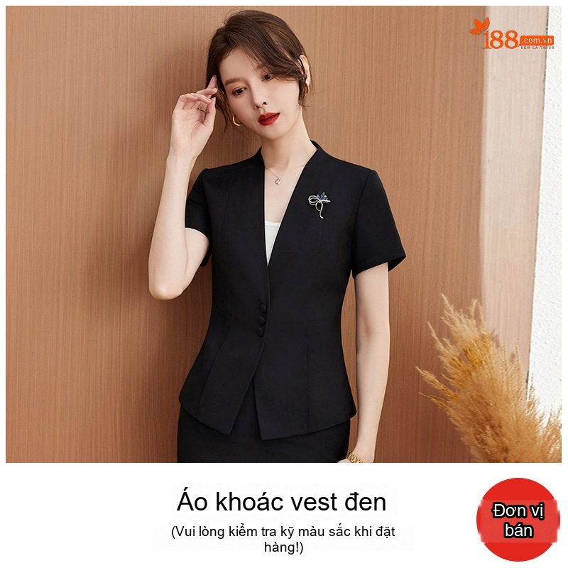 Bộ Vest Công Sở Nữ Tay Ngắn Phong Cách Hàn Quốc Màu Xám, Đen, Xanh Navy