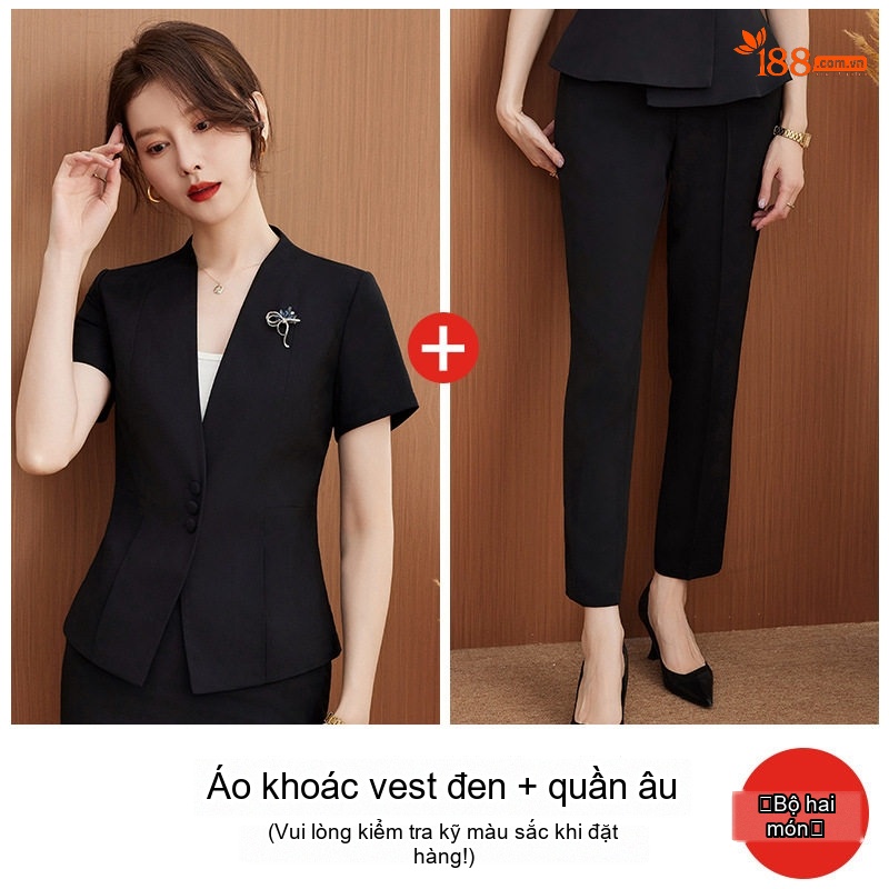 Bộ Vest Công Sở Nữ Tay Ngắn Phong Cách Hàn Quốc Màu Xám, Đen, Xanh Navy