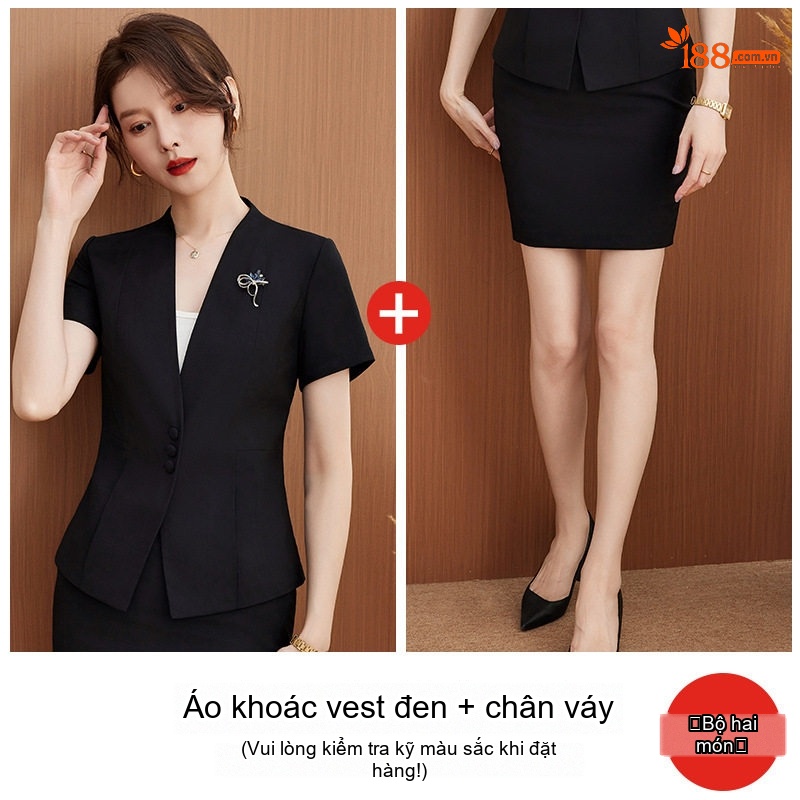 Bộ Vest Công Sở Nữ Tay Ngắn Phong Cách Hàn Quốc Màu Xám, Đen, Xanh Navy
