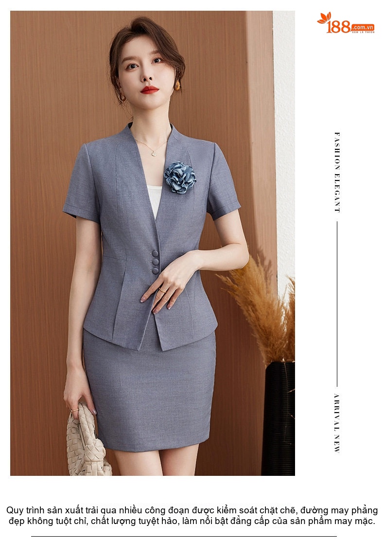 Bộ Vest Công Sở Nữ Tay Ngắn Phong Cách Hàn Quốc Màu Xám, Đen, Xanh Navy chi tiết 11
