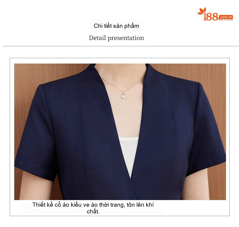Bộ Vest Công Sở Nữ Tay Ngắn Phong Cách Hàn Quốc Màu Xám, Đen, Xanh Navy chi tiết 25