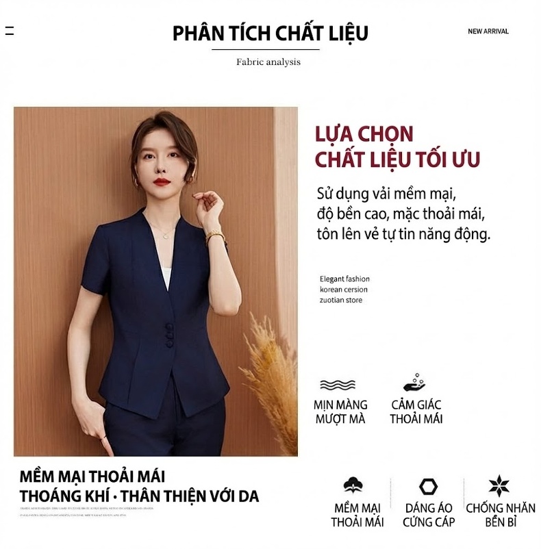 Bộ Vest Công Sở Nữ Tay Ngắn Phong Cách Hàn Quốc Màu Xám, Đen, Xanh Navy chi tiết 4