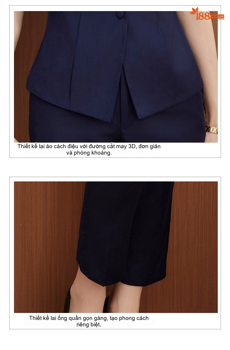 Bộ Vest Công Sở Nữ Tay Ngắn Phong Cách Hàn Quốc Màu Xám, Đen, Xanh Navy chi tiết 26
