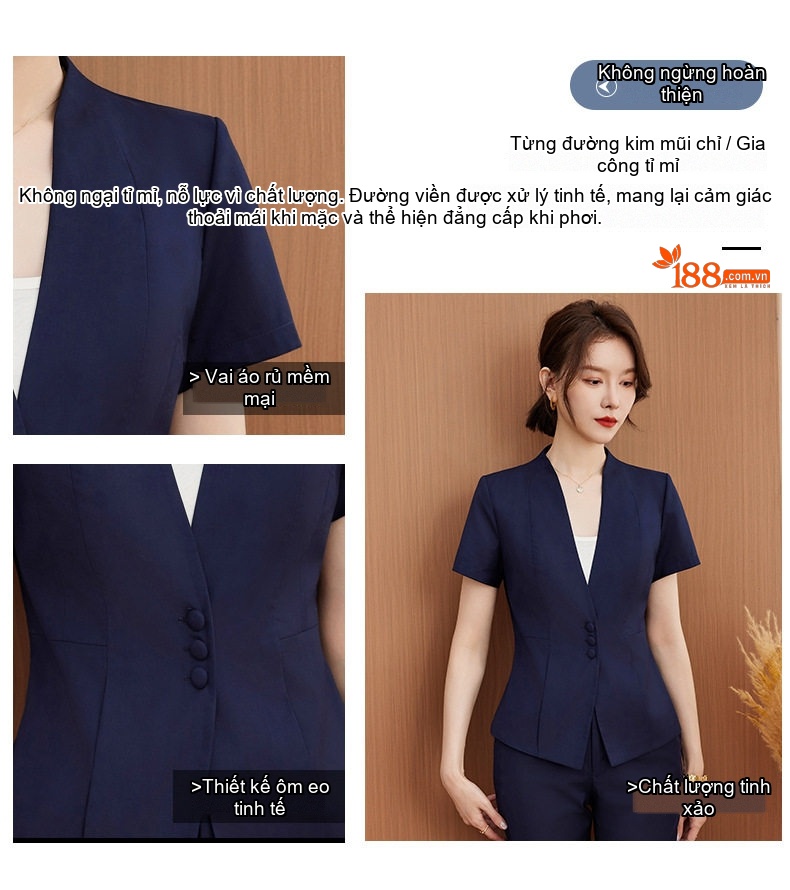 Bộ Vest Công Sở Nữ Tay Ngắn Phong Cách Hàn Quốc Màu Xám, Đen, Xanh Navy chi tiết 5