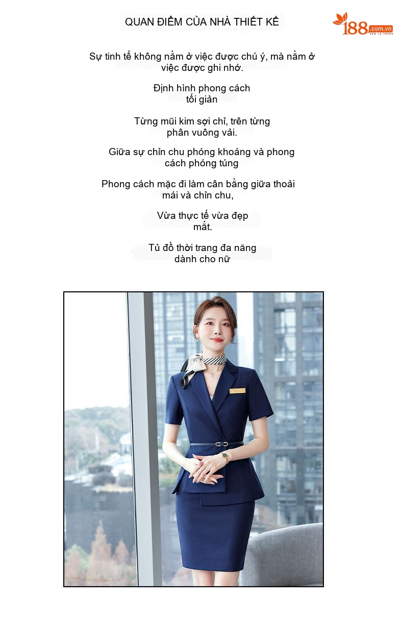 Bộ Vest Công Sở Nữ Tay Ngắn Phong Cách Hàn Quốc Màu Xanh Lam, Xám, Nâu chi tiết 2