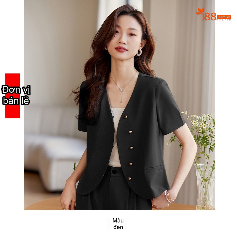 Bộ Vest Công Sở Nữ Tay Ngắn Phong Cách Thanh Lịch Màu Trắng, Đen, Xám
