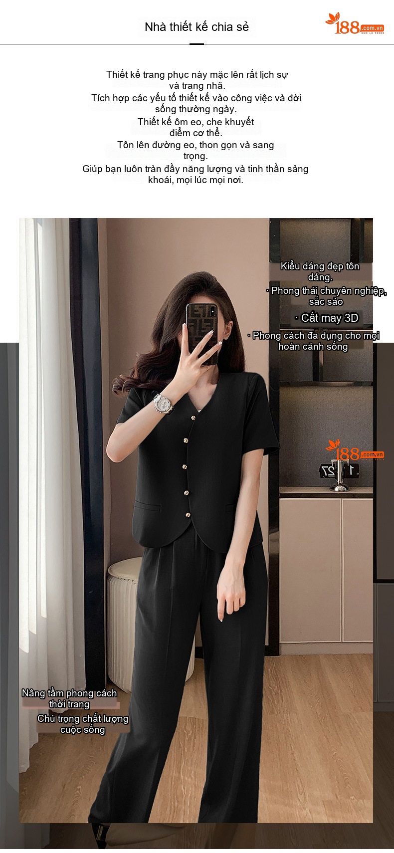 Bộ Vest Công Sở Nữ Tay Ngắn Phong Cách Thanh Lịch Màu Trắng, Đen, Xám chi tiết 4
