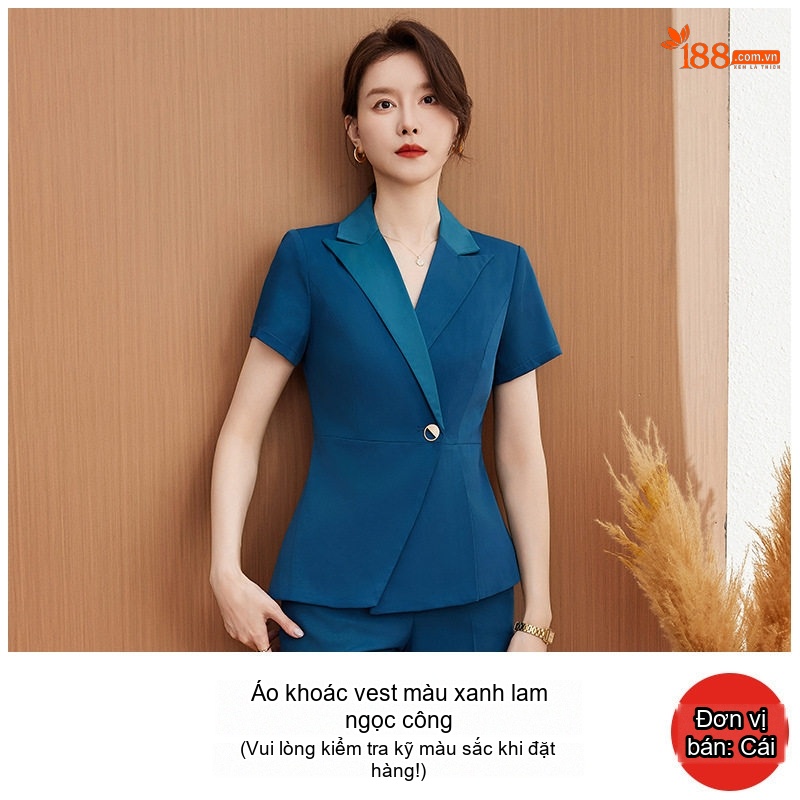 Bộ Vest Công Sở Nữ Tay Ngắn Quần/Chân Váy Màu Xanh Navy, Xám, Đen