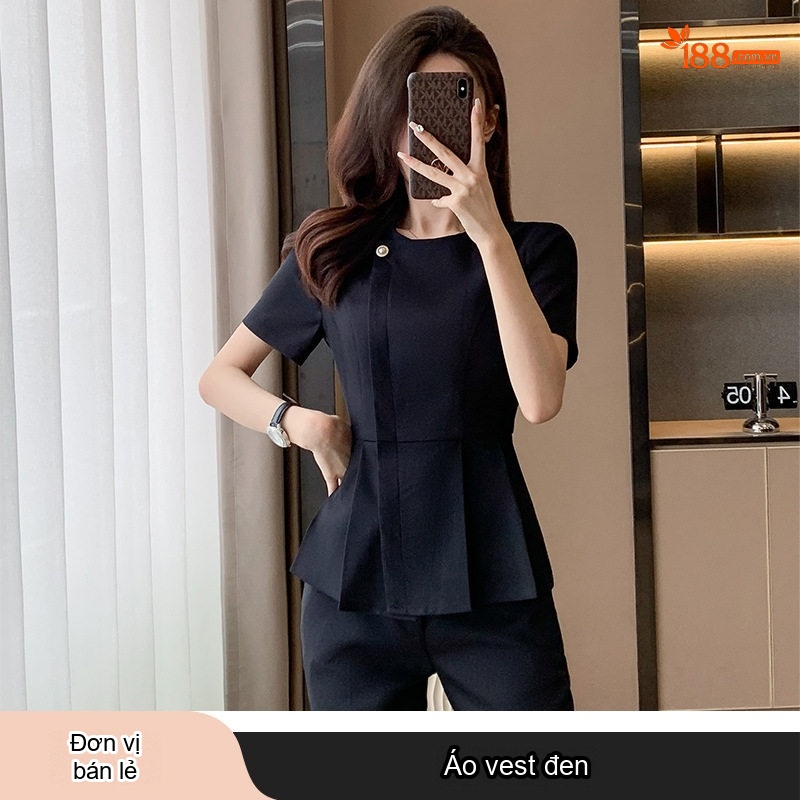 Bộ Vest Công Sở Nữ Tay Ngắn Thanh Lịch Màu Xanh, Đen, Xám