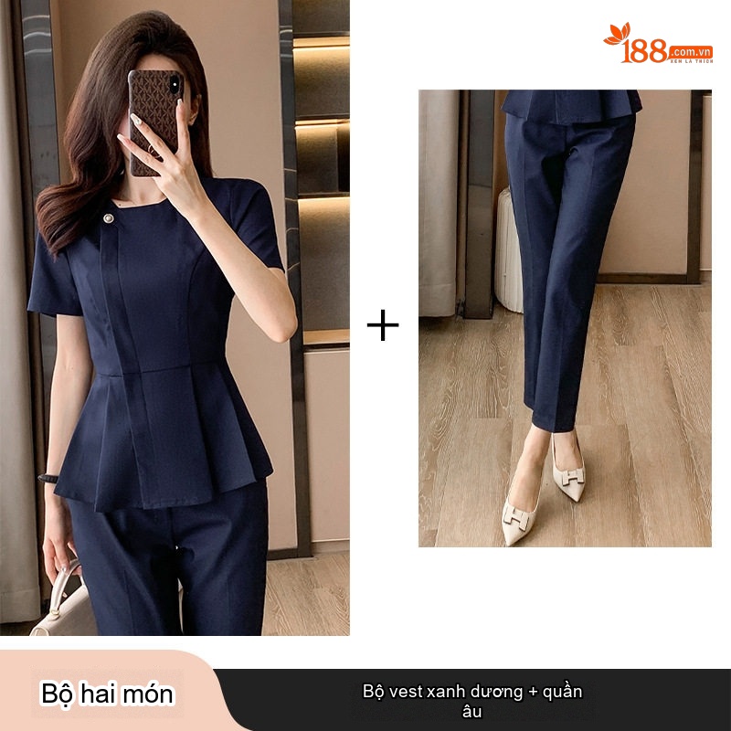Bộ Vest Công Sở Nữ Tay Ngắn Thanh Lịch Màu Xanh, Đen, Xám