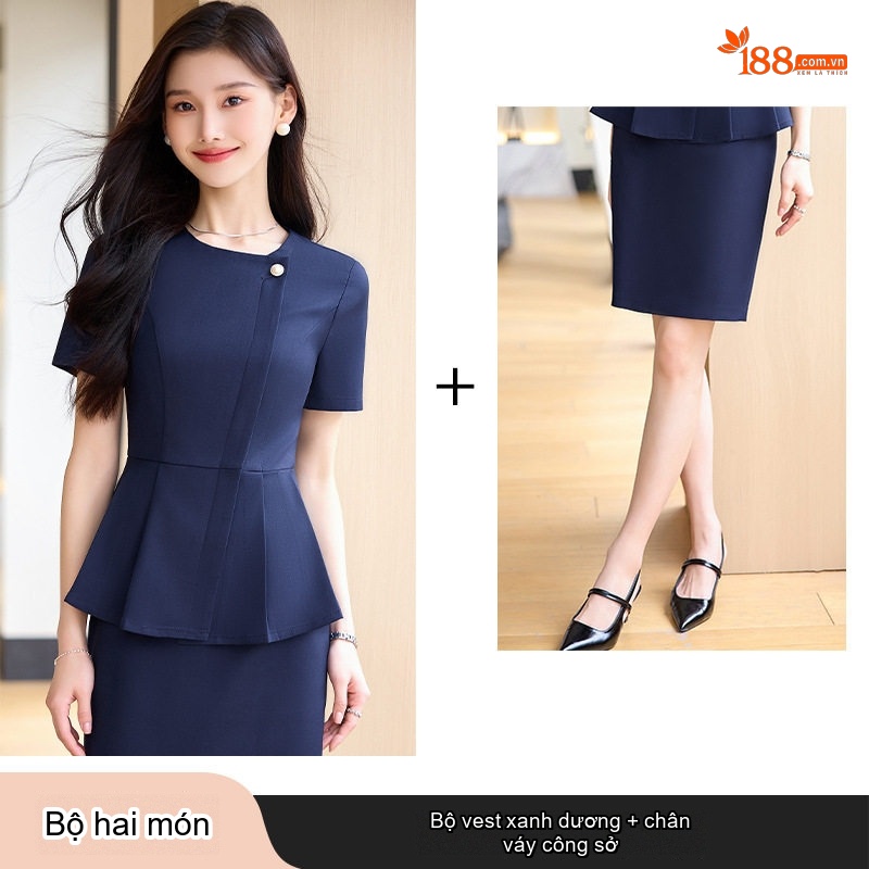 Bộ Vest Công Sở Nữ Tay Ngắn Thanh Lịch Màu Xanh, Đen, Xám