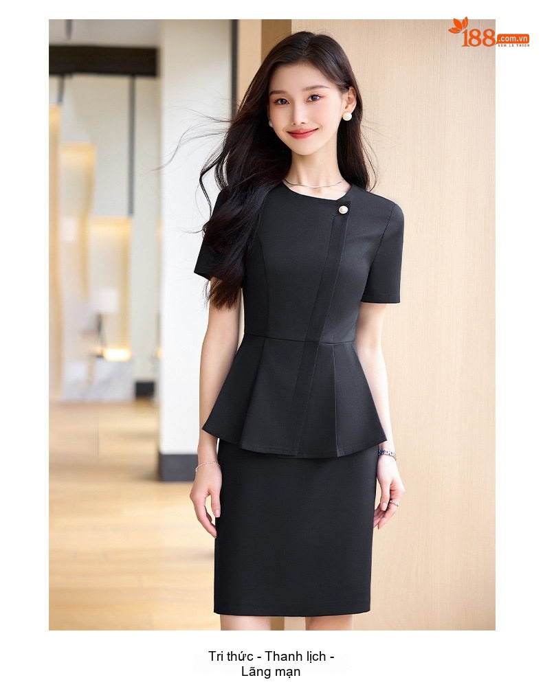 Bộ Vest Công Sở Nữ Tay Ngắn Thanh Lịch Màu Xanh, Đen, Xám chi tiết 13