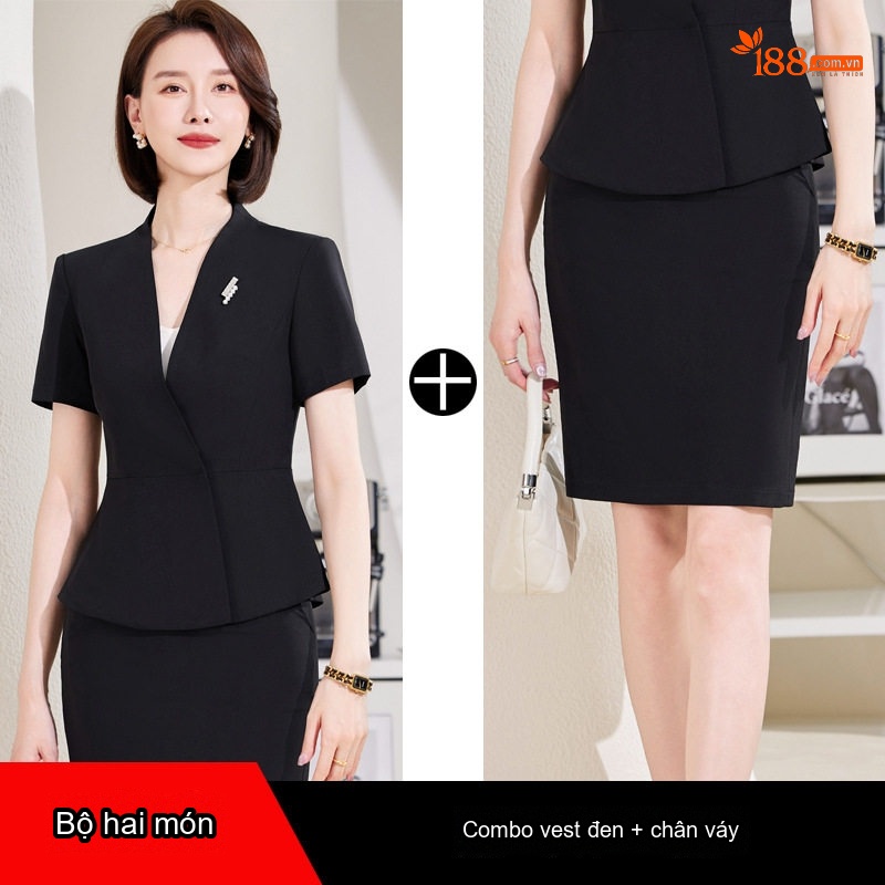 Bộ Vest Công Sở Nữ Tay Ngắn Thiết Kế Thời Trang Màu Đen, Xám