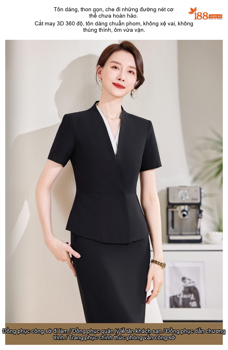 Bộ Vest Công Sở Nữ Tay Ngắn Thiết Kế Thời Trang Màu Đen, Xám chi tiết 4