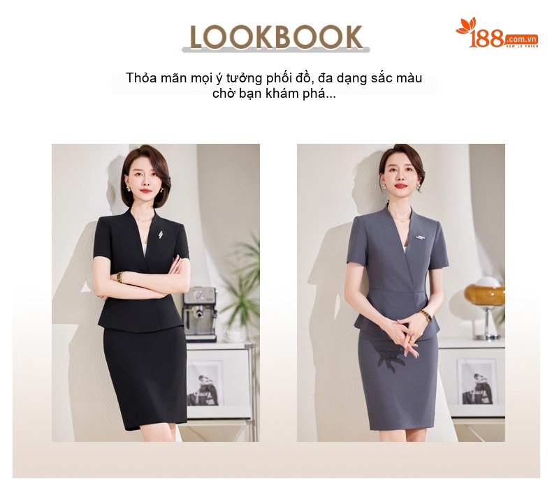 Bộ Vest Công Sở Nữ Tay Ngắn Thiết Kế Thời Trang Màu Đen, Xám chi tiết 5
