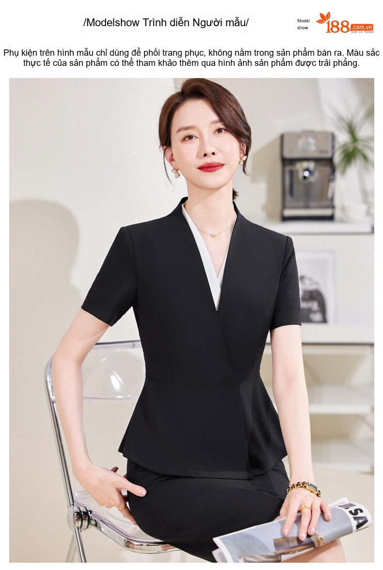 Bộ Vest Công Sở Nữ Tay Ngắn Thiết Kế Thời Trang Màu Đen, Xám chi tiết 12
