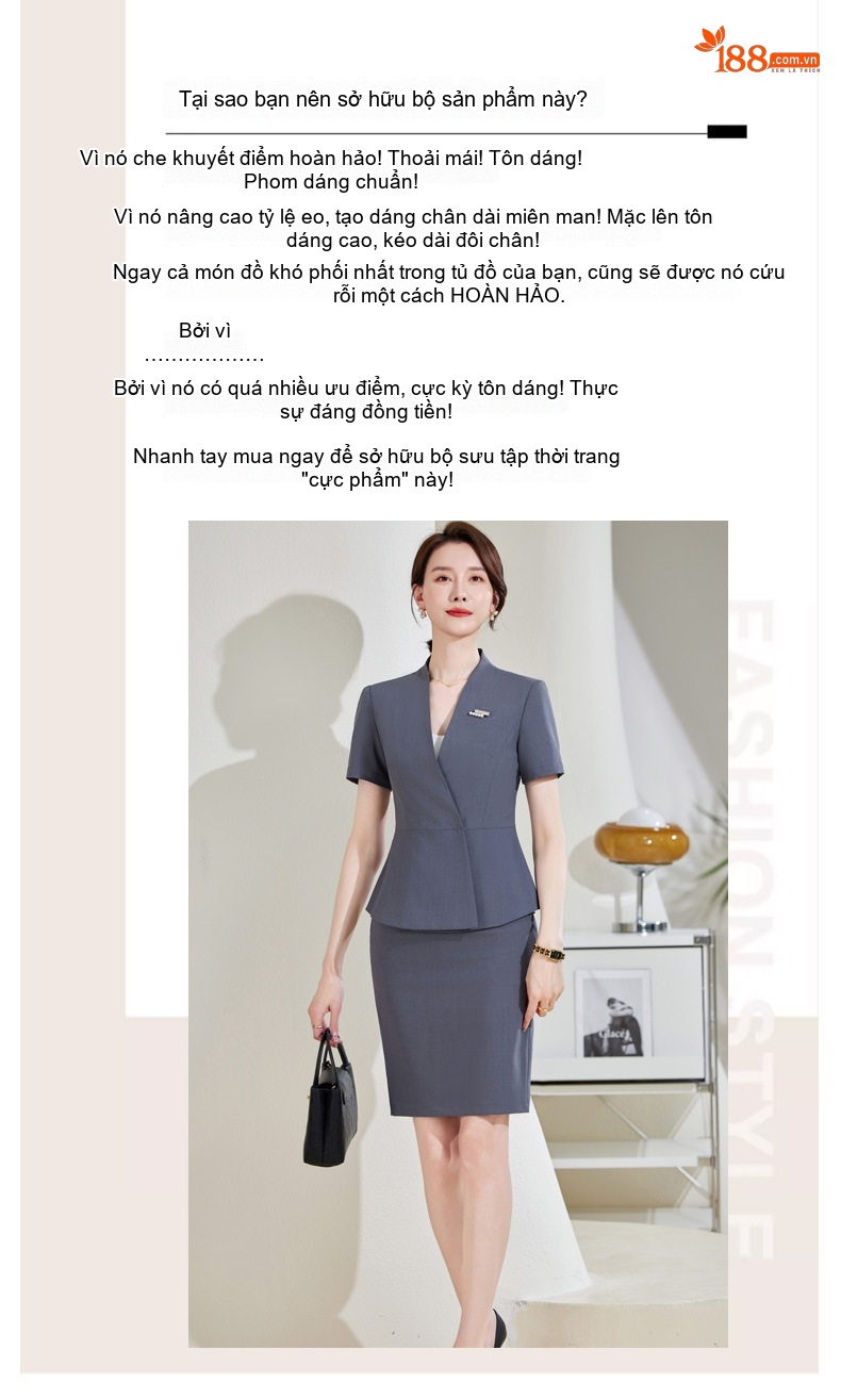 Bộ Vest Công Sở Nữ Tay Ngắn Thiết Kế Thời Trang Màu Đen, Xám chi tiết 2