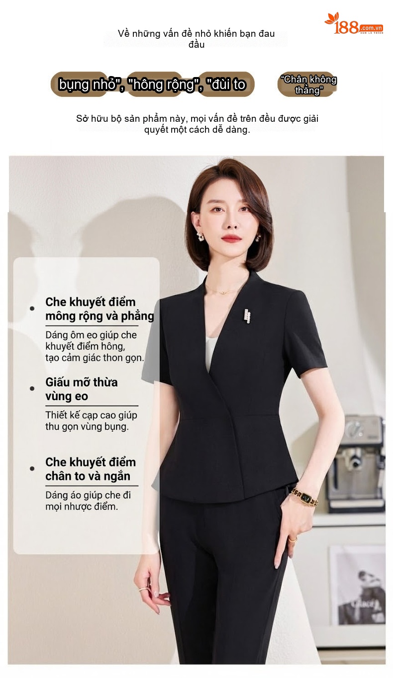 Bộ Vest Công Sở Nữ Tay Ngắn Thiết Kế Thời Trang Màu Đen, Xám chi tiết 3