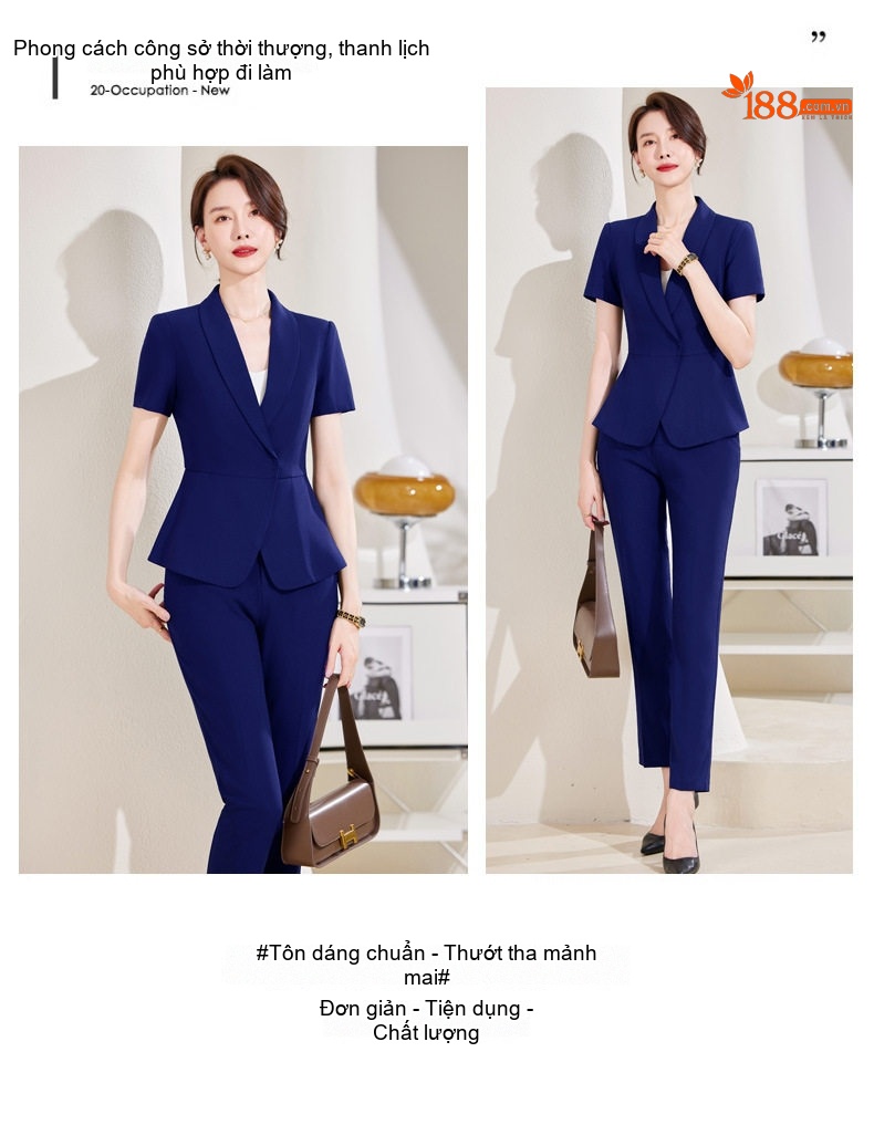 Bộ Vest Công Sở Nữ Tay Ngắn Thiết Kế Thời Trang Màu Đen, Xanh Navy chi tiết 19