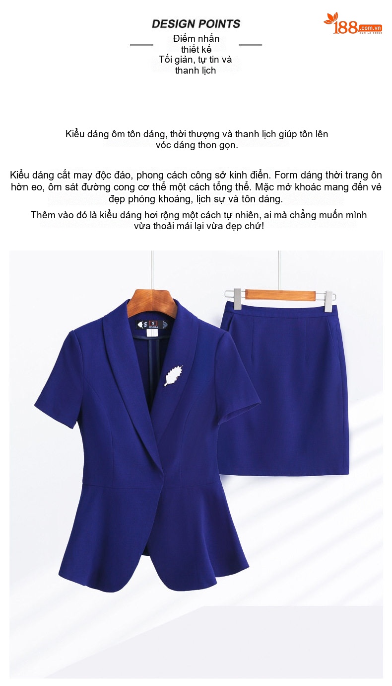 Bộ Vest Công Sở Nữ Tay Ngắn Thiết Kế Thời Trang Màu Đen, Xanh Navy chi tiết 7