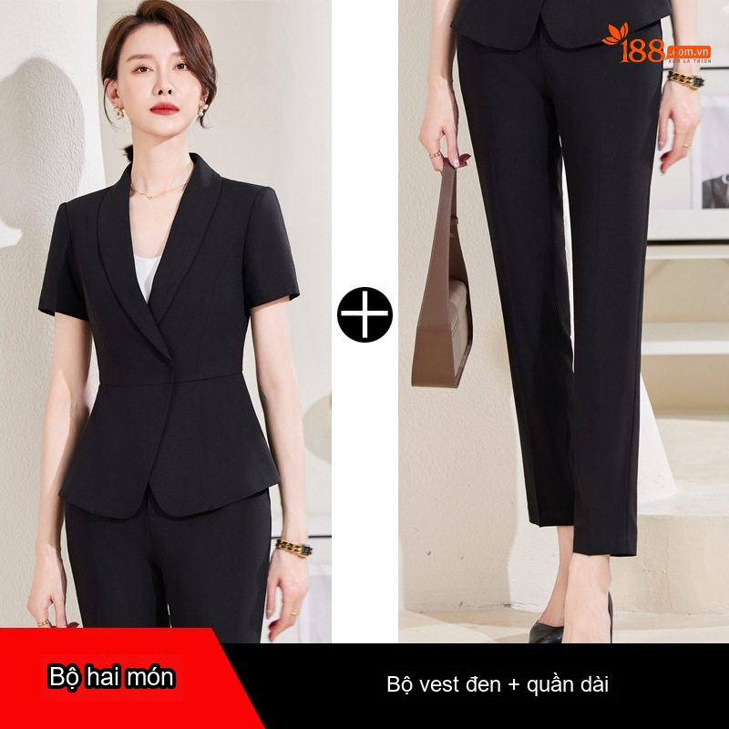 Bộ Vest Công Sở Nữ Tay Ngắn Thiết Kế Thời Trang Màu Đen, Xanh Navy