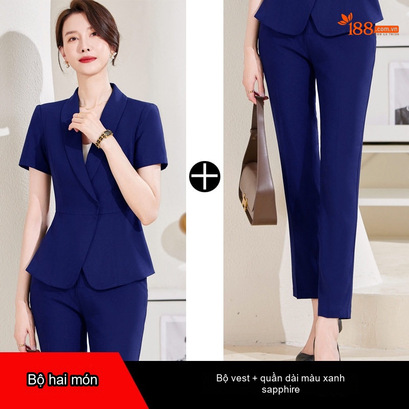 Bộ Vest Công Sở Nữ Tay Ngắn Thiết Kế Thời Trang Màu Đen, Xanh Navy