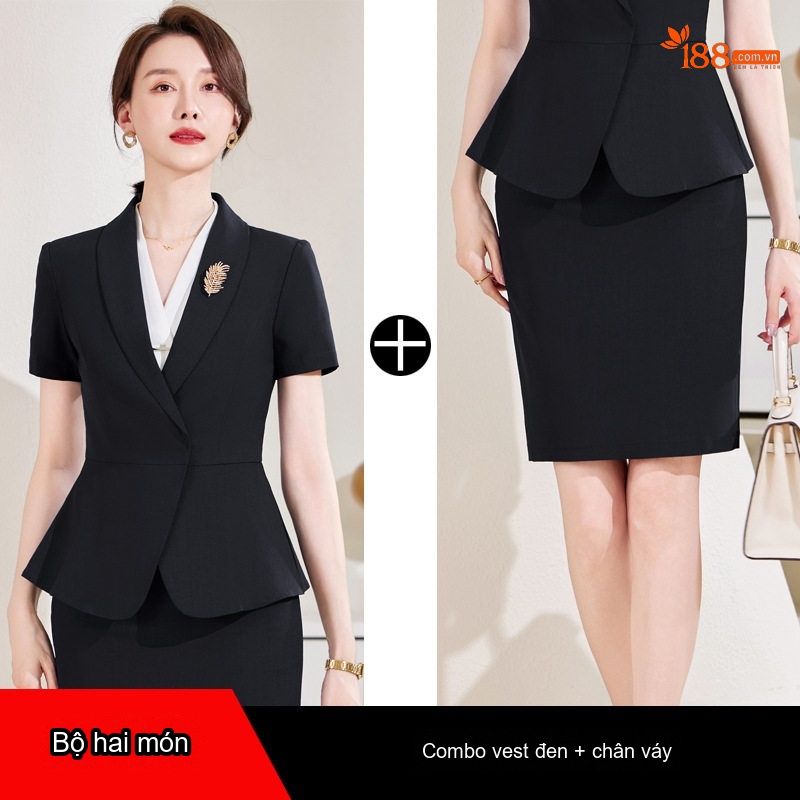 Bộ Vest Công Sở Nữ Tay Ngắn Thiết Kế Thời Trang Màu Đen, Xanh Navy