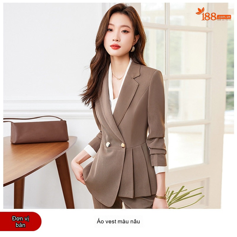 Bộ Vest Công Sở Nữ Thiết Kế Cách Điệu Màu Đen, Xanh Navy, Nâu, Cam