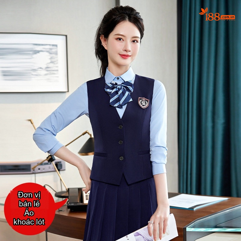 Bộ Vest Gile Công Sở Nam Nữ Áo Sơ Mi Tay Ngắn Chân Váy/Quần Màu Xám, Xanh Navy