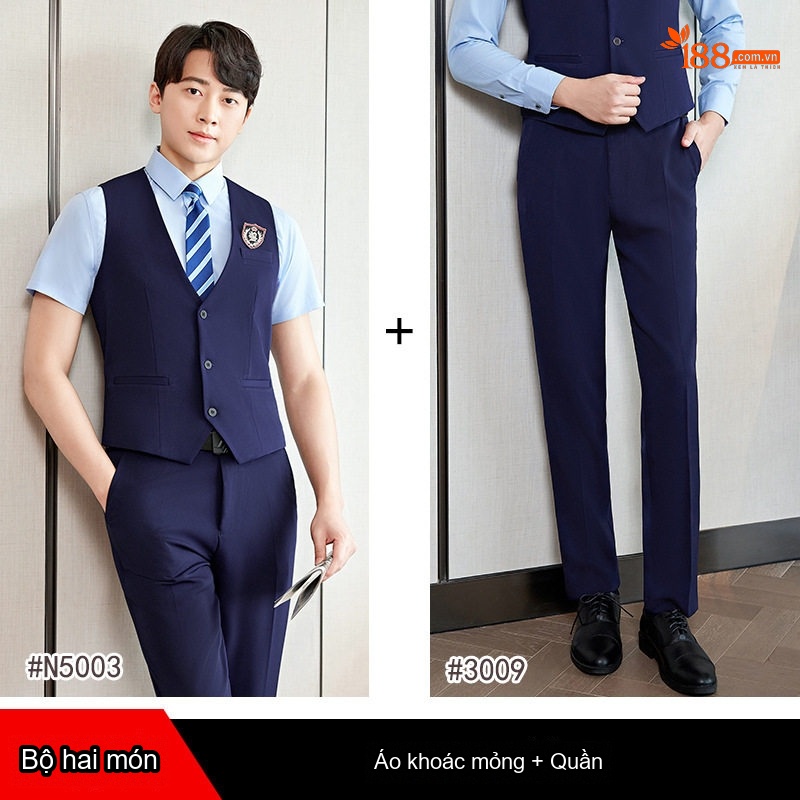 Bộ Vest Gile Công Sở Nam Nữ Áo Sơ Mi Tay Ngắn Chân Váy/Quần Màu Xám, Xanh Navy
