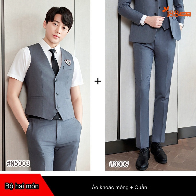 Bộ Vest Gile Công Sở Nam Nữ Áo Sơ Mi Tay Ngắn Chân Váy/Quần Màu Xám, Xanh Navy