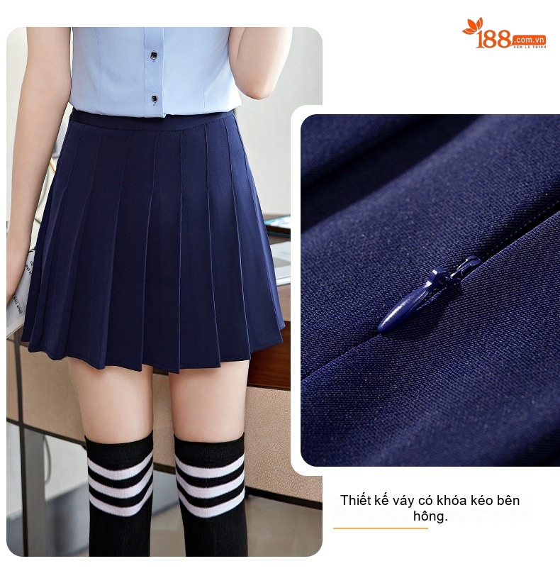 Bộ Vest Gile Công Sở Nam Nữ Áo Sơ Mi Tay Ngắn Chân Váy/Quần Màu Xám, Xanh Navy chi tiết 9