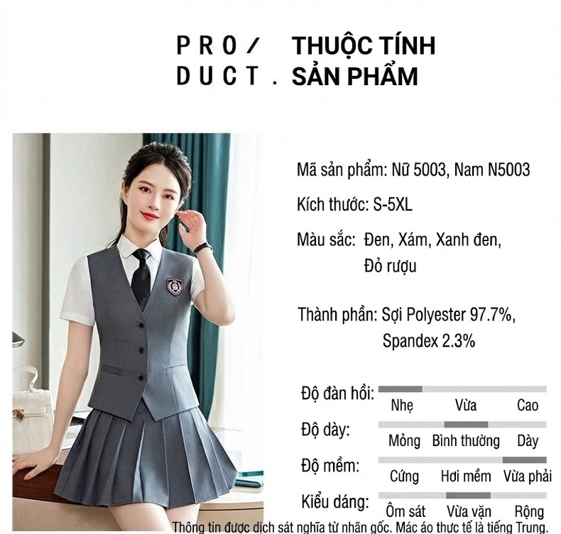 Bộ Vest Gile Công Sở Nam Nữ Áo Sơ Mi Tay Ngắn Chân Váy/Quần Màu Xám, Xanh Navy chi tiết 10