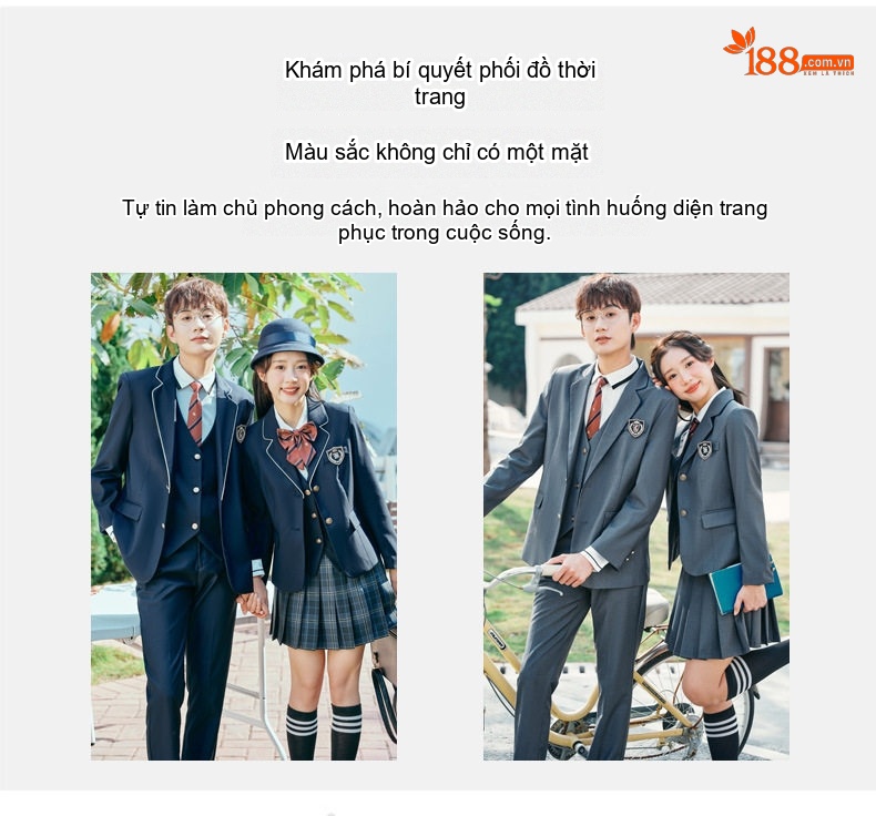 Bộ Vest Nam Nữ Học Sinh Phong Cách Học Đường, Bộ Tốt Nghiệp Ba Món Màu Xanh Dương, Xám chi tiết 7