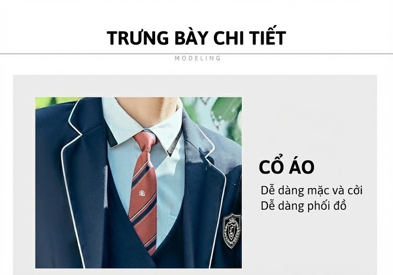 Bộ Vest Nam Nữ Học Sinh Phong Cách Học Đường, Bộ Tốt Nghiệp Ba Món Màu Xanh Dương, Xám chi tiết 21