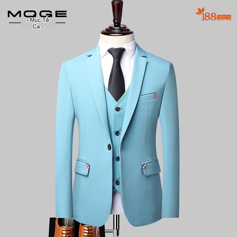 Bộ Vest Nam Slim Fit Phong Cách Hàn Quốc, Vest Chú Rể, Vest Công Sở Màu Đen, Xanh Dương, Xanh Da Trời