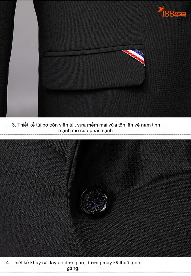 Bộ Vest Nam Slim Fit Phong Cách Hàn Quốc, Vest Chú Rể, Vest Công Sở Màu Đen, Xanh Dương, Xanh Da Trời chi tiết 19