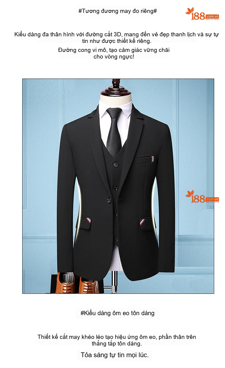 Bộ Vest Nam Slim Fit Phong Cách Hàn Quốc, Vest Chú Rể, Vest Công Sở Màu Đen, Xanh Dương, Xanh Da Trời chi tiết 7