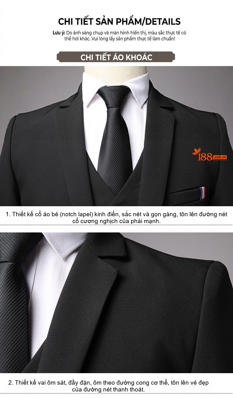 Bộ Vest Nam Slim Fit Phong Cách Hàn Quốc, Vest Chú Rể, Vest Công Sở Màu Đen, Xanh Dương, Xanh Da Trời chi tiết 18