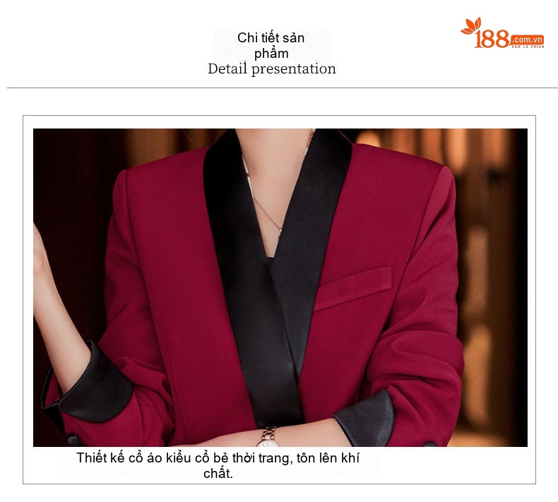 Bộ Vest Nữ Áo Blazer Quần Dài Phong Cách Công Sở Màu Đỏ Rượu, Đen, Cam chi tiết 25