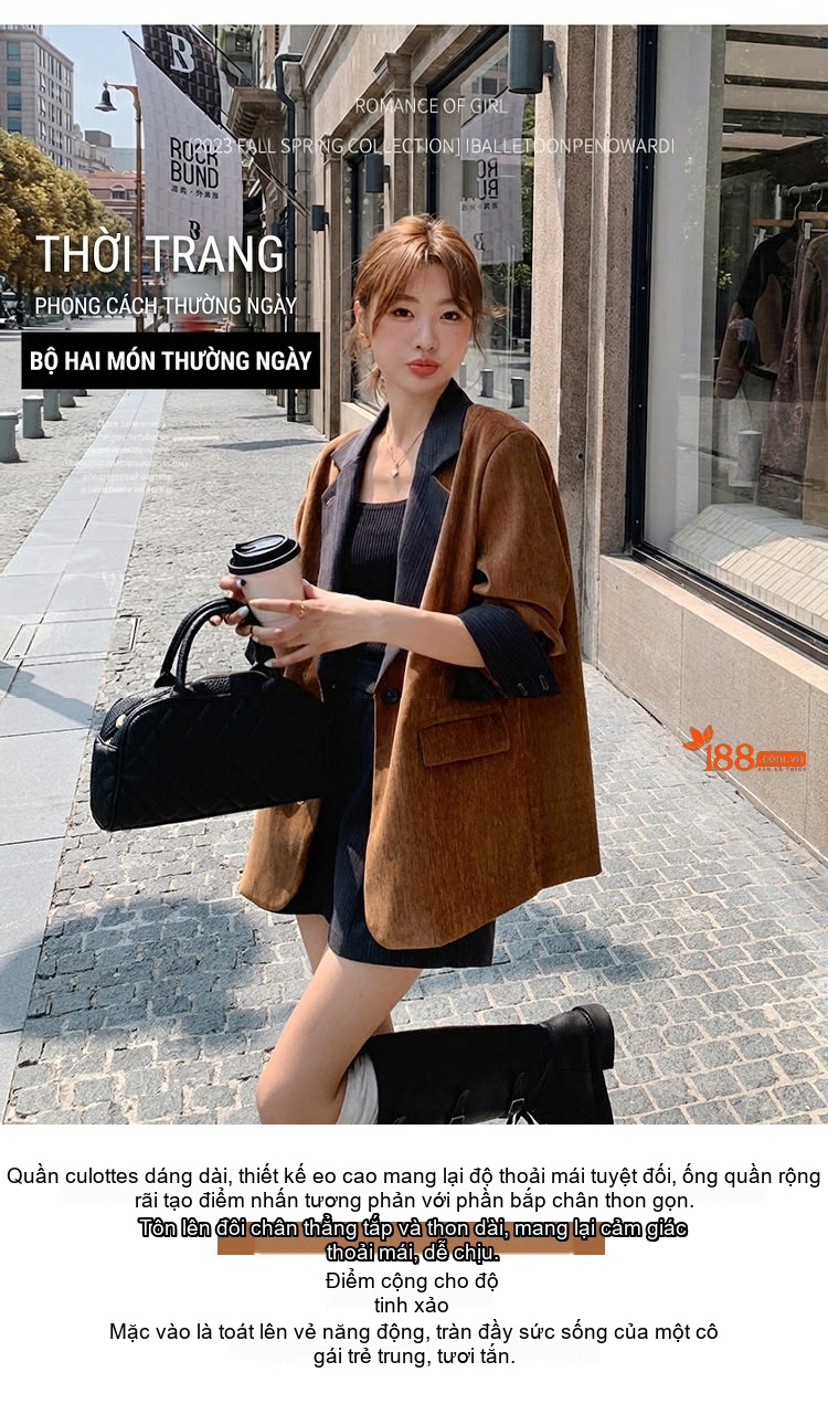 Bộ Vest Nữ Áo Blazer Quần Short Thiết Kế Thời Trang Màu Nâu, Đỏ Đô Phối Xám chi tiết 3