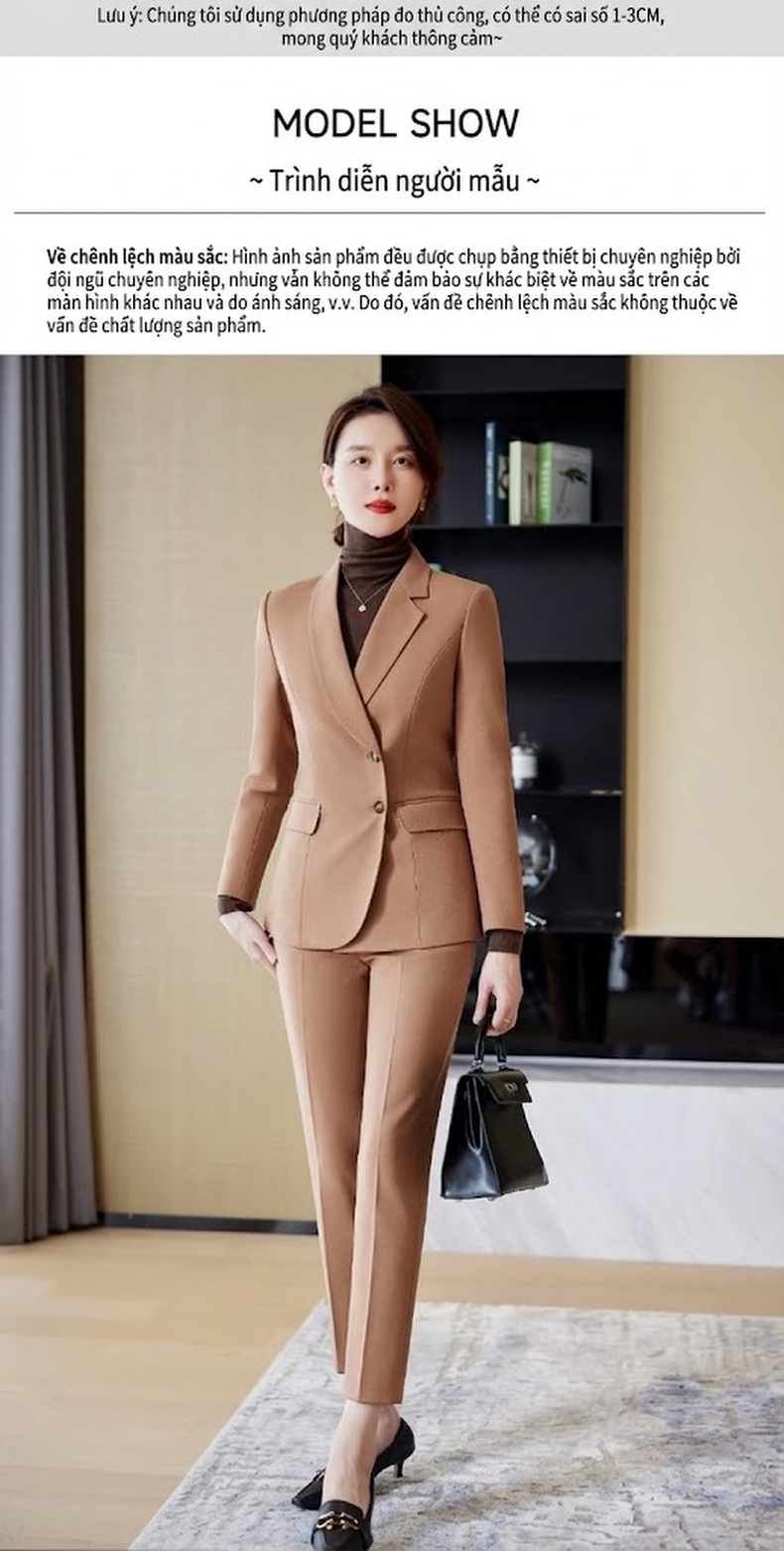 Bộ Vest Nữ Công Sở Cao Cấp Áo Khoác Blazer Quần Dài Thanh Lịch Màu Nâu chi tiết 10