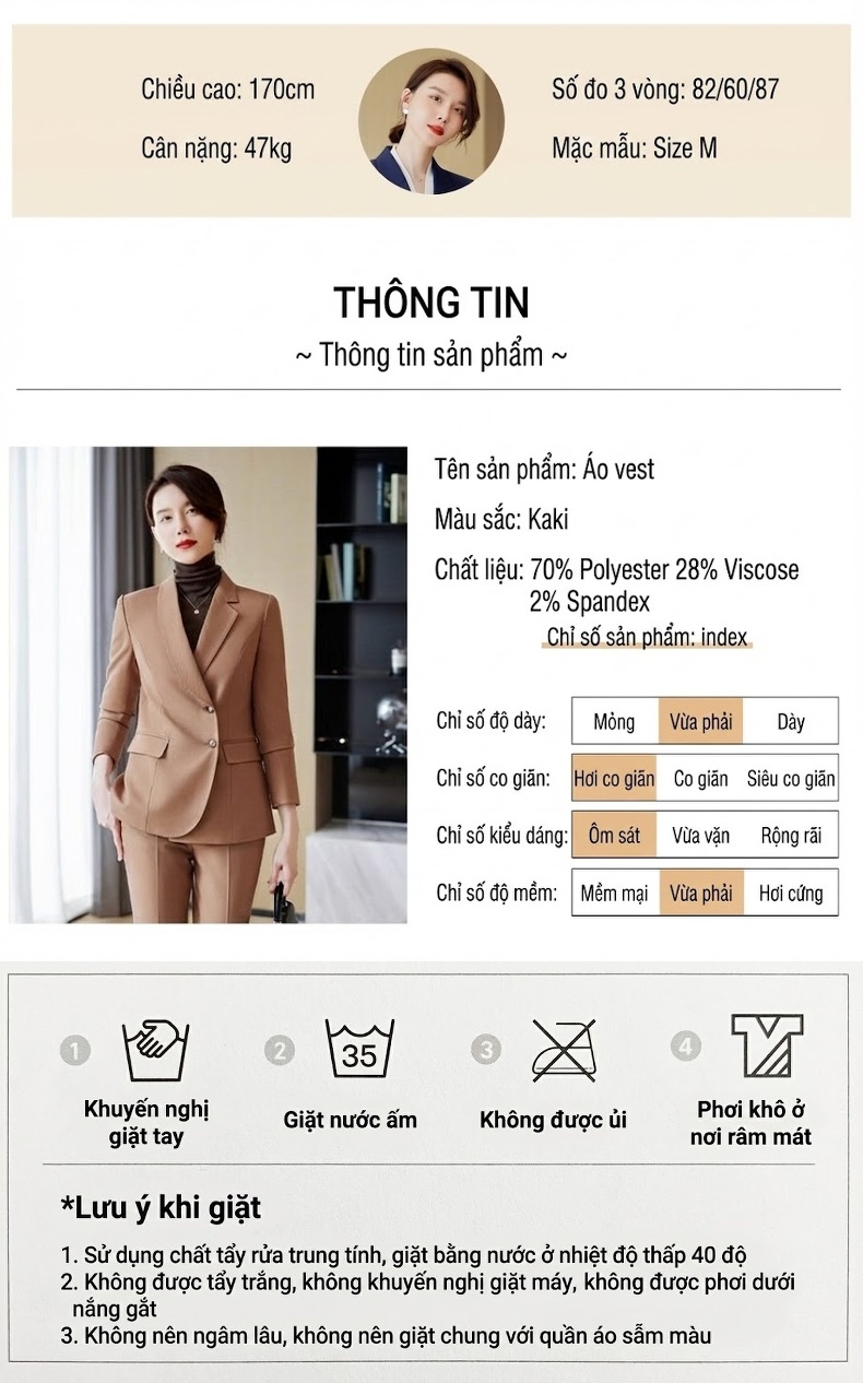 Bộ Vest Nữ Công Sở Cao Cấp Áo Khoác Blazer Quần Dài Thanh Lịch Màu Nâu chi tiết 7