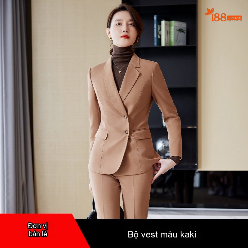 Bộ Vest Nữ Công Sở Cao Cấp Áo Khoác Blazer Quần Dài Thanh Lịch Màu Nâu