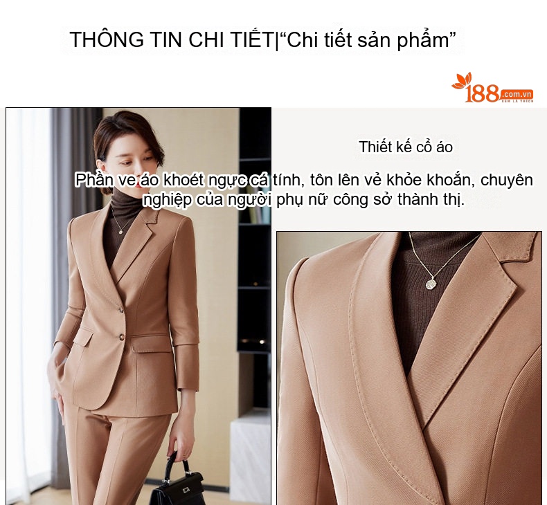 Bộ Vest Nữ Công Sở Cao Cấp Áo Khoác Blazer Quần Dài Thanh Lịch Màu Nâu chi tiết 4
