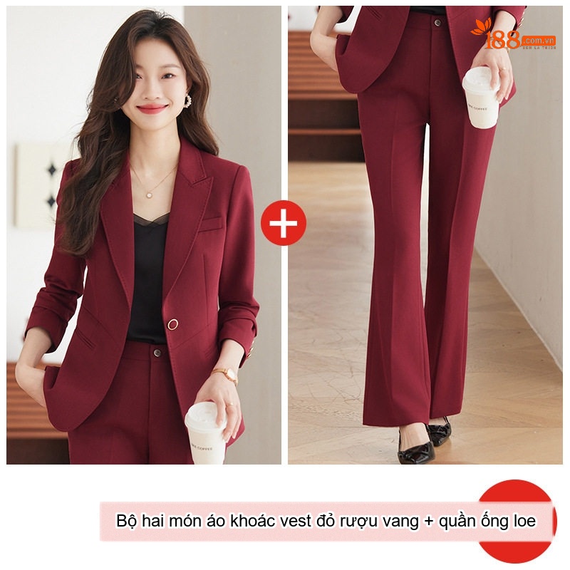 Bộ Vest Nữ Công Sở Cao Cấp, Áo Vest Thanh Lịch Màu Nâu, Đỏ Rượu, Đen, Xanh Lá