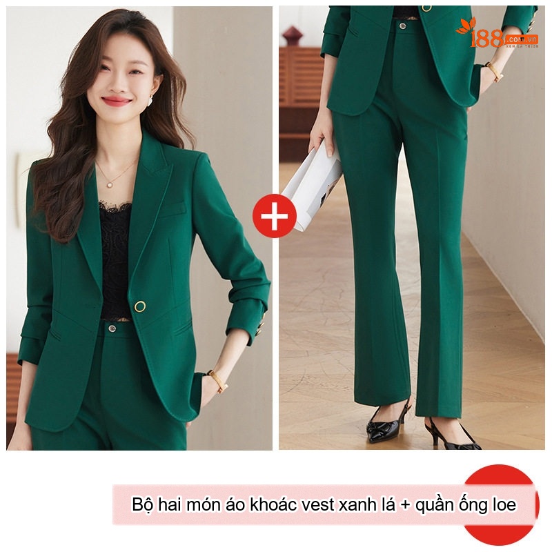 Bộ Vest Nữ Công Sở Cao Cấp, Áo Vest Thanh Lịch Màu Nâu, Đỏ Rượu, Đen, Xanh Lá