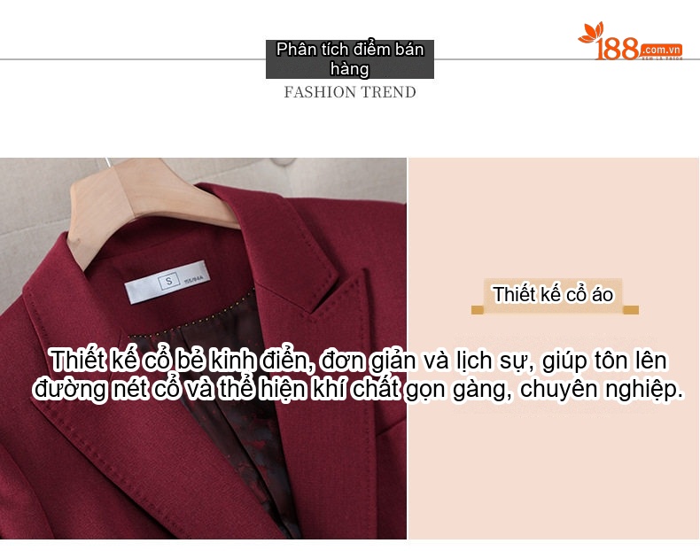Bộ Vest Nữ Công Sở Cao Cấp, Áo Vest Thanh Lịch Màu Nâu, Đỏ Rượu, Đen, Xanh Lá chi tiết 5