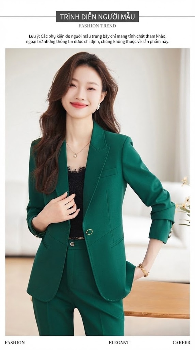 Bộ Vest Nữ Công Sở Cao Cấp, Áo Vest Thanh Lịch Màu Nâu, Đỏ Rượu, Đen, Xanh Lá chi tiết 11